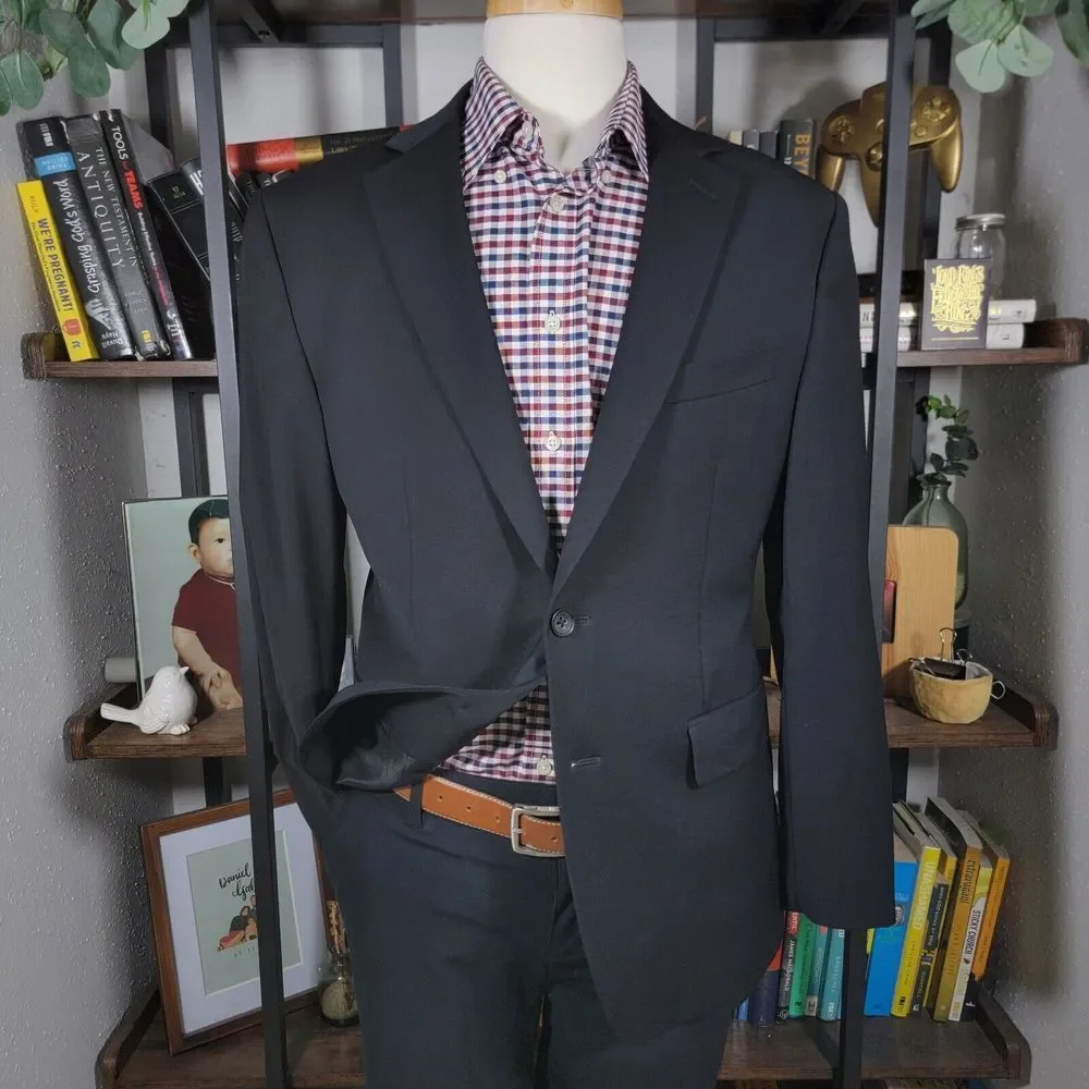 Banana Republic Mens Sport Coat Two Button Solid Black Lanificio Wool 40S Modern